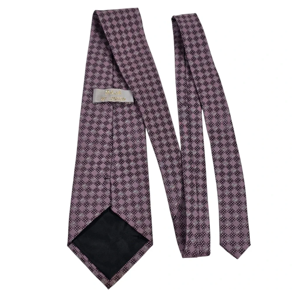 Raja Of London Mens Necktie Purple Silver Silk Woven Diamond‎ Pattern Classic